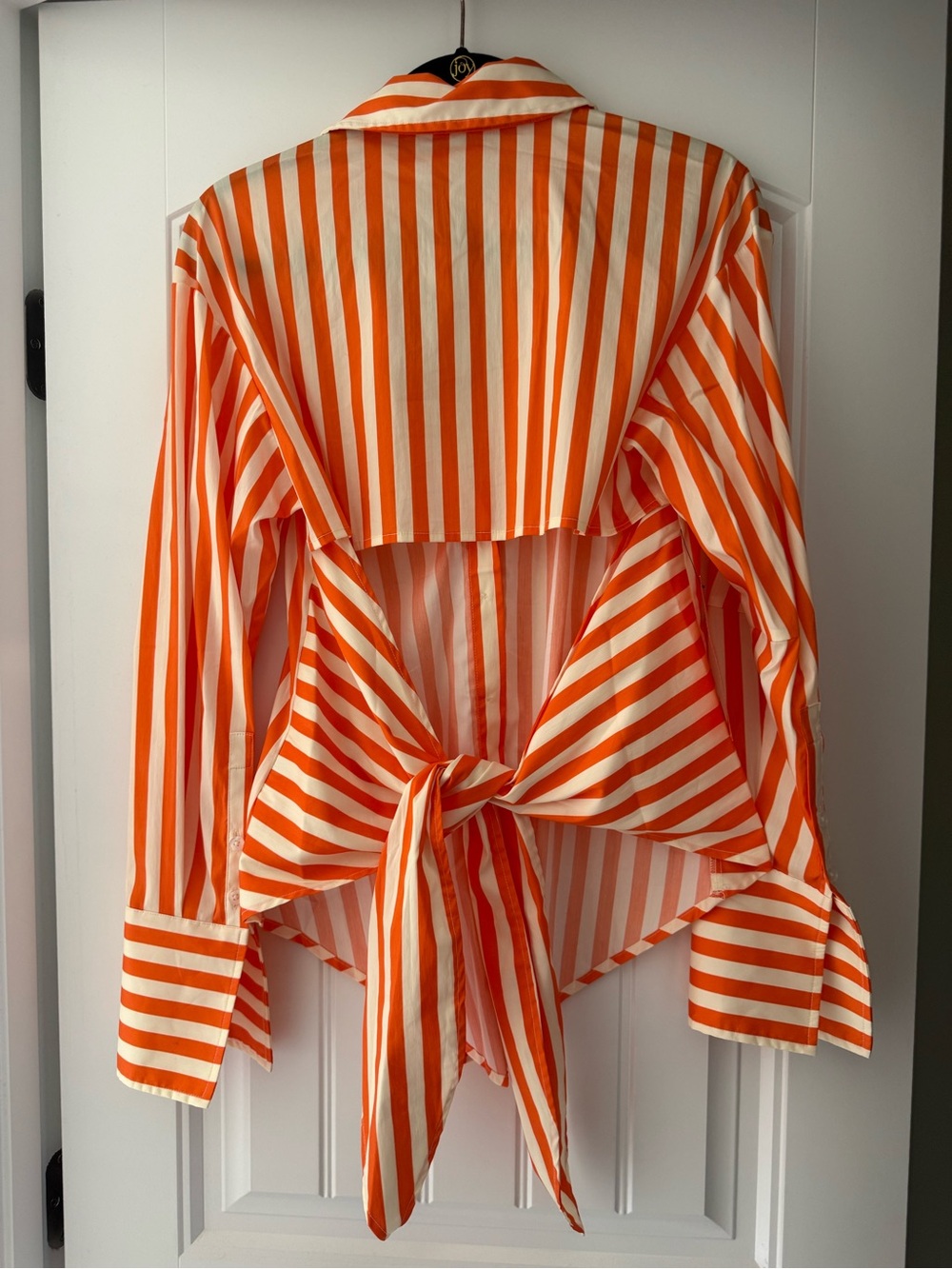 Simon Miller Orange and Cream Vertical Stripe Button-Up Blouse - Picture 3 of 6